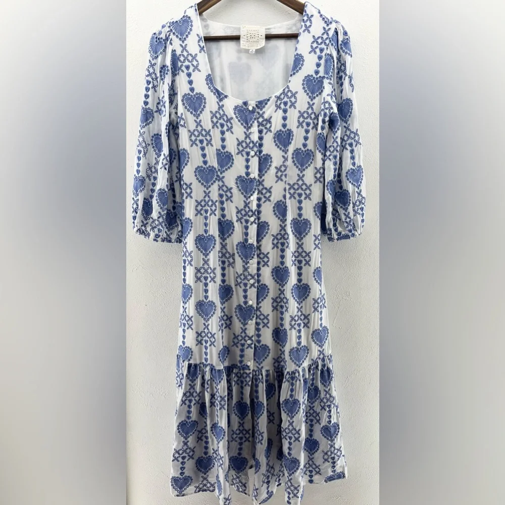 XS Johnny Was Jade Beau Eyelet Button-Down Tiered Midi Dress Boho Chic - Picture 3 of 8